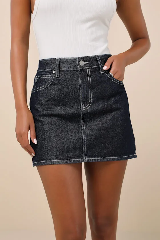 Compelling Trend Dark Wash Denim Mini Skirt sold by Lulus