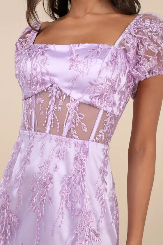 Seriously Cute Lavender Embroidered Mesh Puff Sleeve Mini Dress sold by Lulus product image thumbnail 4