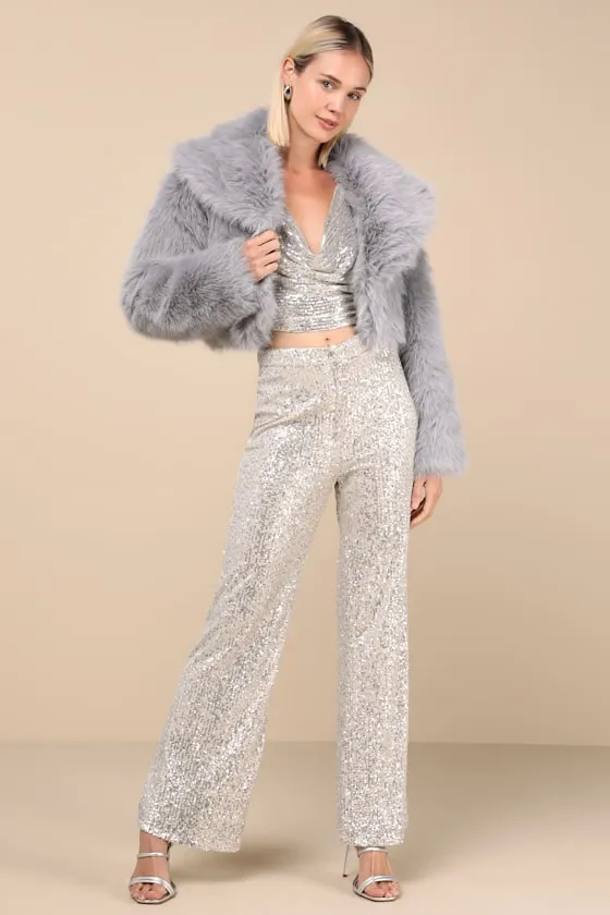 Incredibly Luxe Grey Faux Fur Cropped Jacket sold by Lulus
