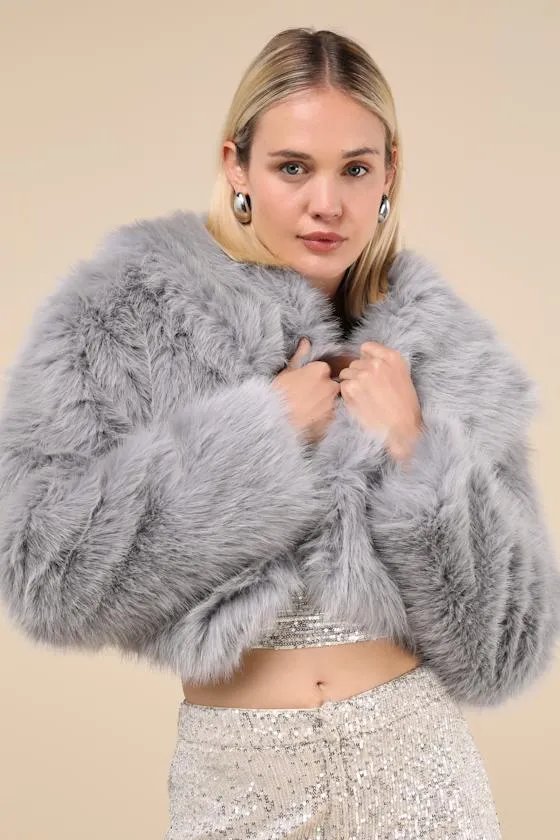 Incredibly Luxe Grey Faux Fur Cropped Jacket sold by Lulus product image thumbnail 2
