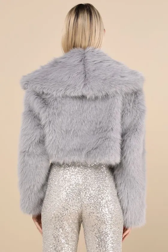 Incredibly Luxe Grey Faux Fur Cropped Jacket sold by Lulus product image thumbnail 3