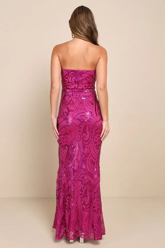 Glamorous Intrigue Magenta Sequin Strapless Maxi Dress sold by Lulus product image thumbnail 3
