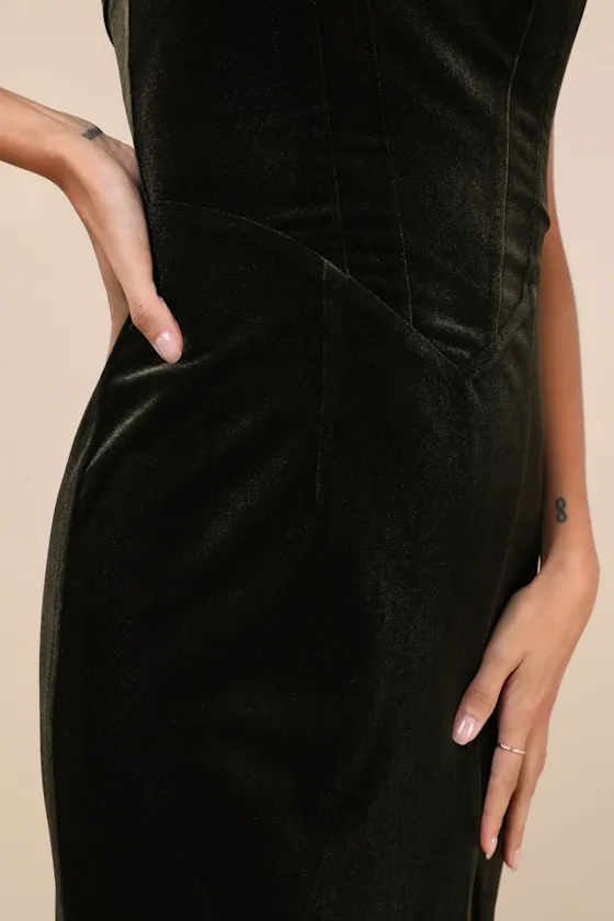 Gorgeous Composure Olive Velvet Lace-Up Sleeveless Midi Dress sold by Lulus product image thumbnail 4