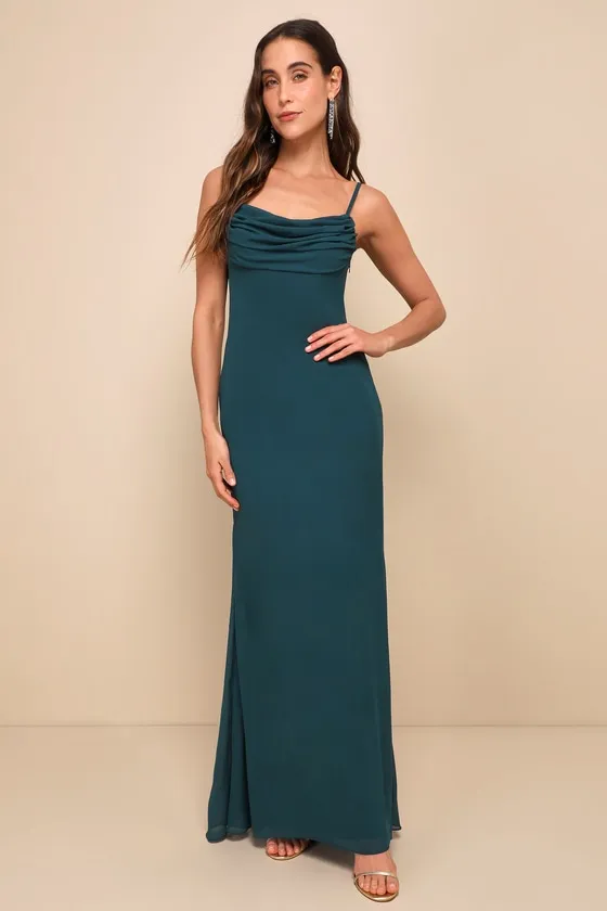 Captivated Emerald Green Cowl Neck Maxi Dress sold by Lulus