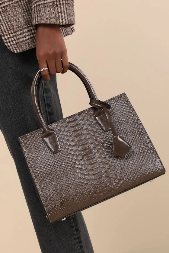 Daily Affirmation Brown Vegan Leather Croc-Embossed Handbag sold by Lulus product image thumbnail 3