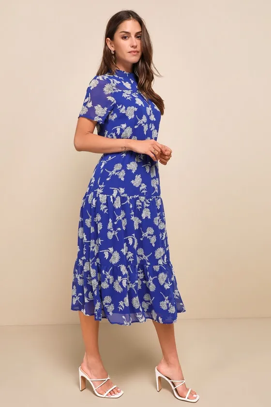 Floral Dressed Up Royal Blue Floral Print Midi Dress sold by Lulus product image thumbnail 2