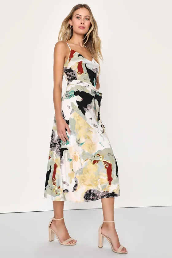 Inspired Aura White Multi Abstract Print Cowl Midi Dress sold by Lulus product image thumbnail 3