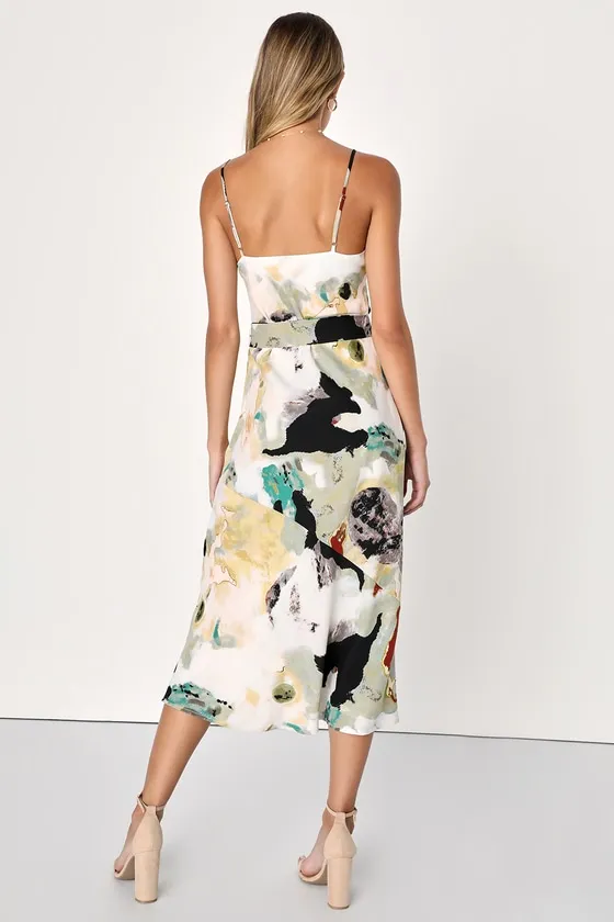 Inspired Aura White Multi Abstract Print Cowl Midi Dress sold by Lulus product image thumbnail 4