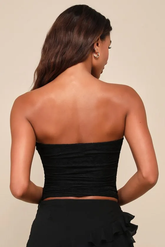 Flirty Disposition Black Floral Lace Ruched Strapless Top sold by Lulus product image thumbnail 3