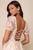 Effortless Ideal Ivory Floral Puff Sleeve Lace-Up Midi Dress sold by Lulus