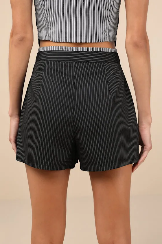 Exceeding Poise Black Pinstriped Pleated High-Rise Shorts sold by Lulus product image thumbnail 3
