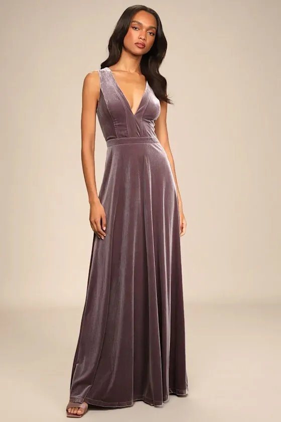 Beautiful Night Dusty Purple Velvet Sleeveless Maxi Dress sold by Lulus