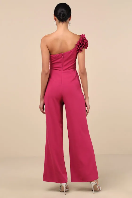 Damara Magenta Floral Applique One-Shoulder Jumpsuit sold by Lulus product image thumbnail 2
