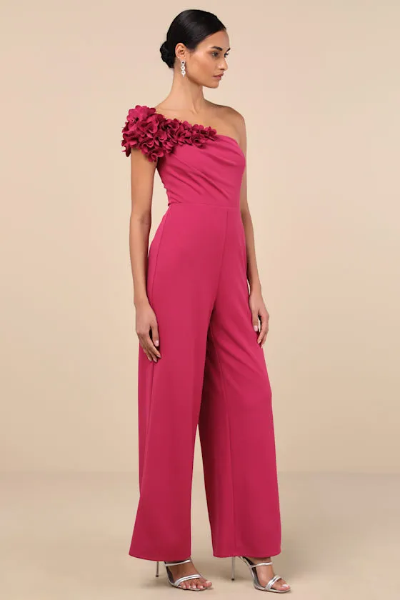 Damara Magenta Floral Applique One-Shoulder Jumpsuit sold by Lulus product image thumbnail 4