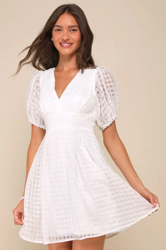 Cultivated Cuteness White Burnout Gingham Tie-Back Mini Dress sold by Lulus