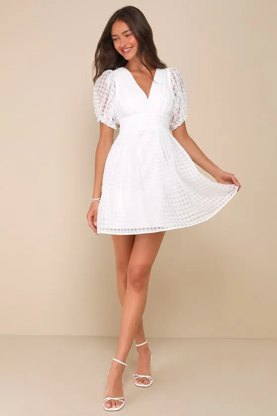 Cultivated Cuteness White Burnout Gingham Tie-Back Mini Dress sold by Lulus product image thumbnail 2