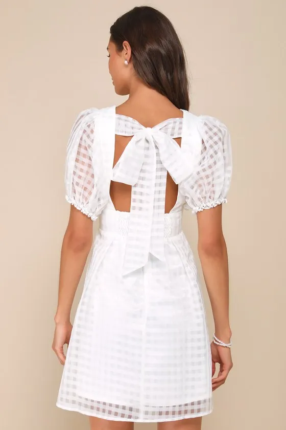 Cultivated Cuteness White Burnout Gingham Tie-Back Mini Dress sold by Lulus product image thumbnail 3