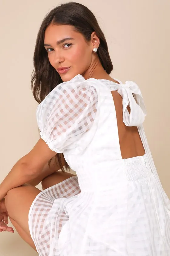 Cultivated Cuteness White Burnout Gingham Tie-Back Mini Dress sold by Lulus product image thumbnail 4
