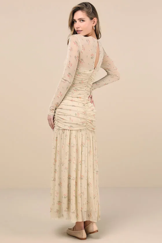 Easy Delight Beige Floral Drop Waist Maxi Dress sold by Lulus product image thumbnail 2