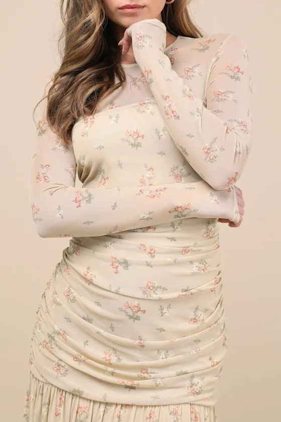 Easy Delight Beige Floral Drop Waist Maxi Dress sold by Lulus product image thumbnail 3