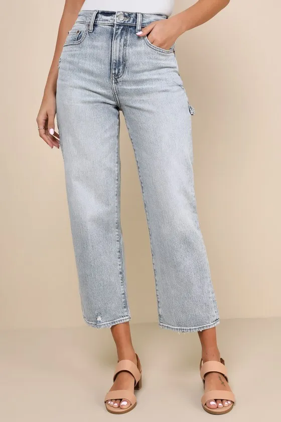 Sundaze Light Wash High-Rise Cropped Utility Jeans sold by Lulus product image thumbnail 2