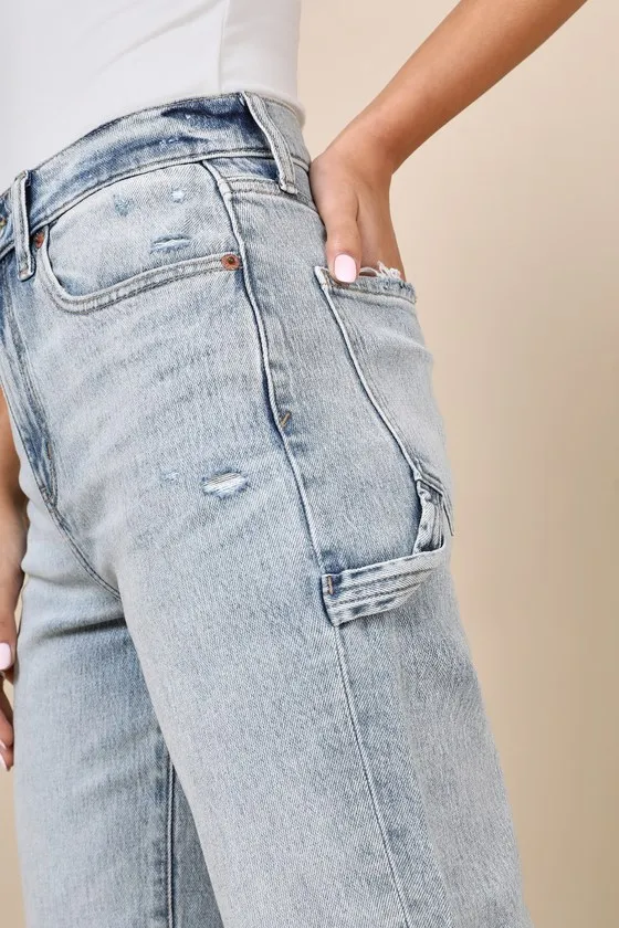 Sundaze Light Wash High-Rise Cropped Utility Jeans sold by Lulus product image thumbnail 4