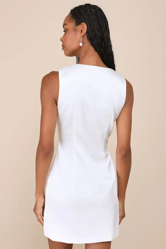 Sophisticated Icon White Satin Button-Up Mini Dress With Pockets sold by Lulus product image thumbnail 2