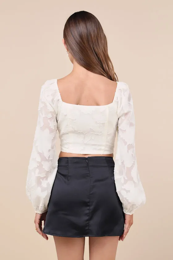 Flirtatious Outlook Ivory Burnout Ribbon Long Sleeve Bustier Top sold by Lulus product image thumbnail 2