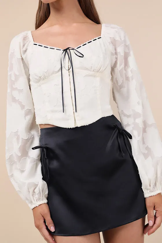 Flirtatious Outlook Ivory Burnout Ribbon Long Sleeve Bustier Top sold by Lulus product image thumbnail 4