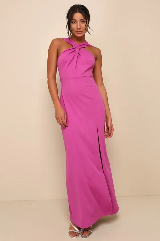 Glorious Perfection Magenta Purple Cross-Front Column Maxi Dress sold by Lulus