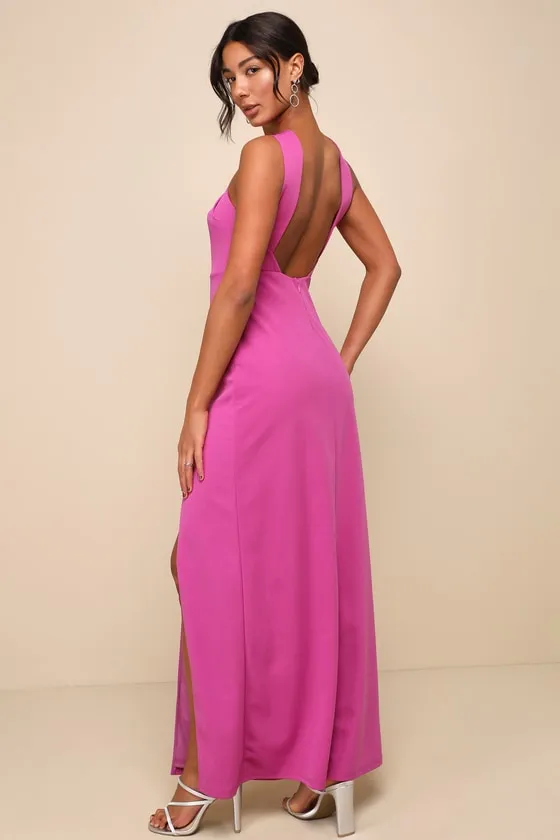 Glorious Perfection Magenta Purple Cross-Front Column Maxi Dress sold by Lulus product image thumbnail 2