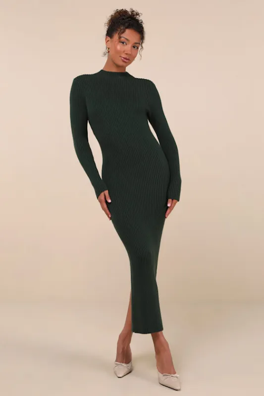 Autumnal Sensation Green Ribbed Long Sleeve Sweater Dress sold by Lulus