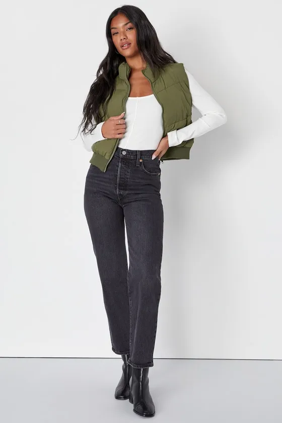 Warm Aesthetic Olive Green Mock Neck Puffer Vest sold by Lulus product image thumbnail 2