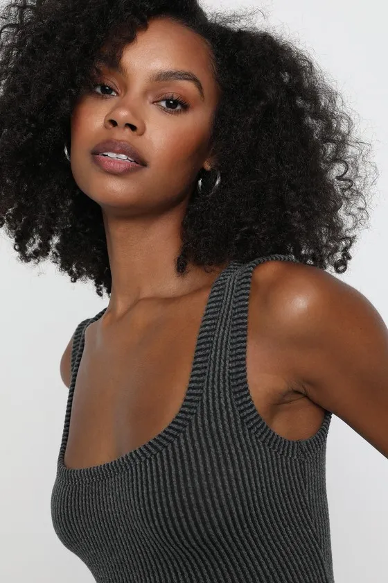 Leisure Life Charcoal Grey Ribbed Square-Neck Tank Top sold by Lulus