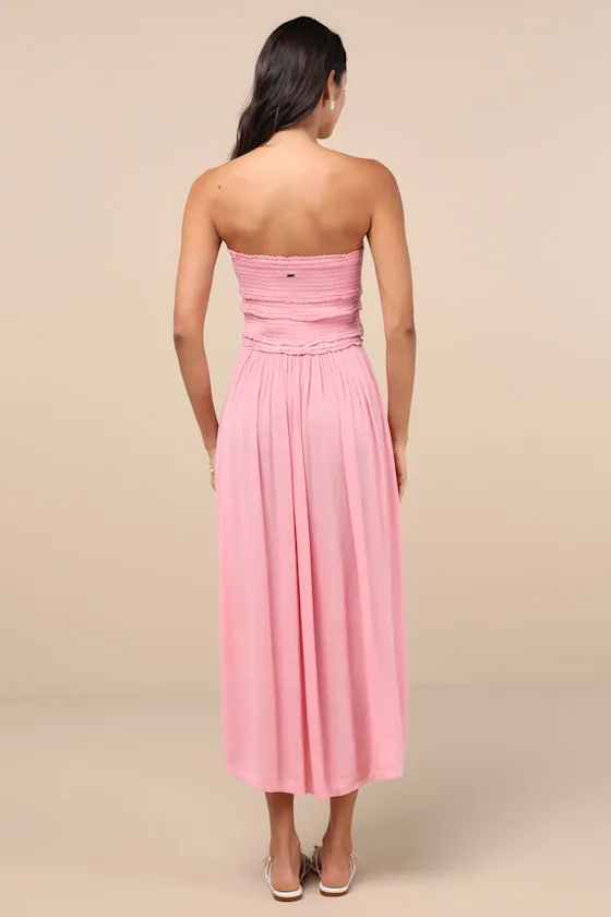 Devyn Pink Smocked Strapless Midi Dress sold by Lulus product image thumbnail 2
