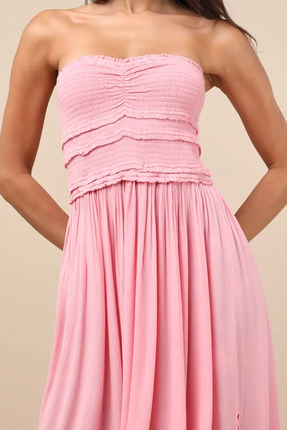 Devyn Pink Smocked Strapless Midi Dress sold by Lulus product image thumbnail 3