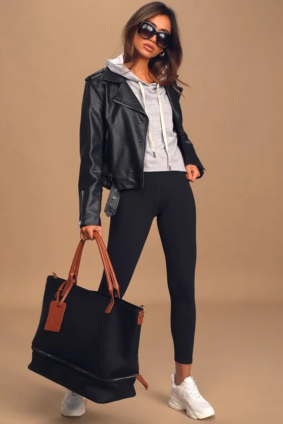 Weekend Traveler Black and Cognac Tote Bag sold by Lulus