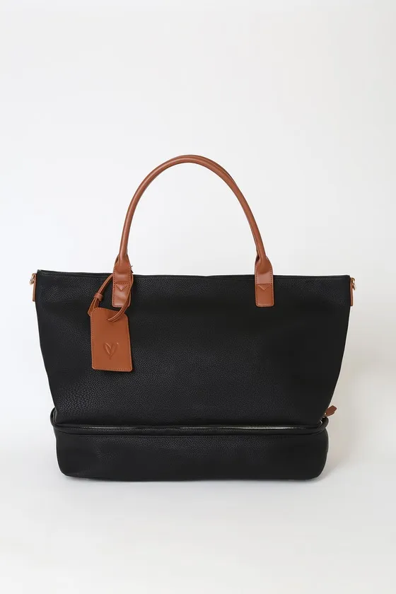 Weekend Traveler Black and Cognac Tote Bag sold by Lulus product image thumbnail 3