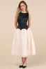 Contemporary Elegance Black and Cream Satin Tulle Midi Dress sold by Lulus