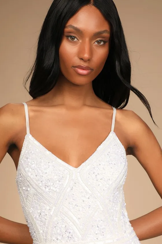 Just the Beginning White Beaded Sequin Mermaid Maxi Dress sold by Lulus product image thumbnail 4