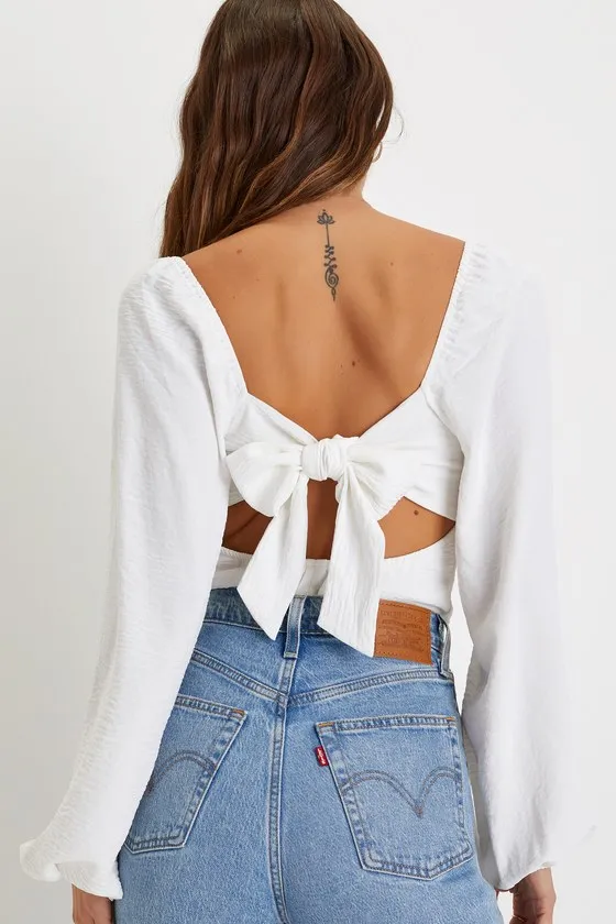 Abundance of Love White Textured Long Sleeve Tie-Back Bodysuit sold by Lulus product image thumbnail 2