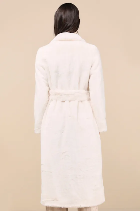 Marwala Ivory Faux Fur Longline Coat sold by Lulus product image thumbnail 3