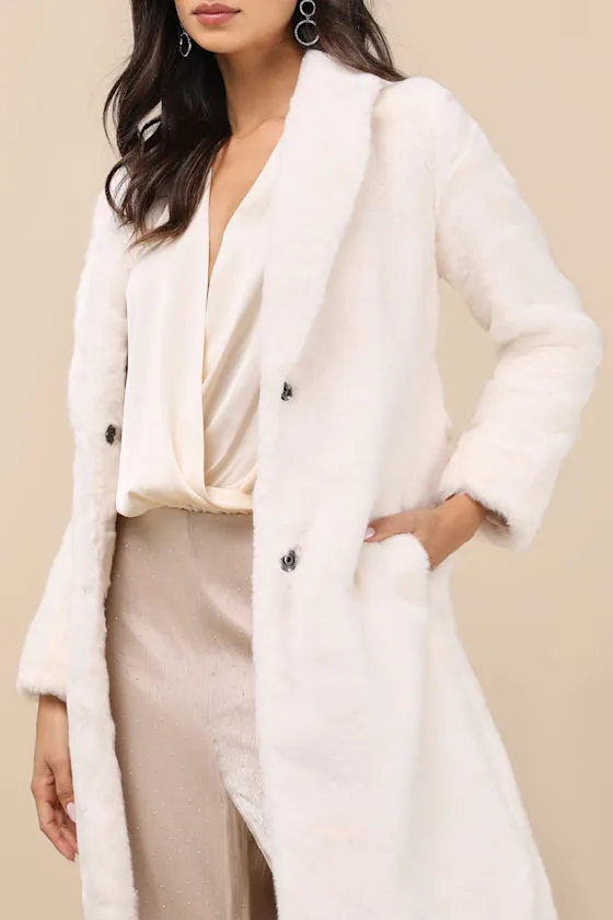 Marwala Ivory Faux Fur Longline Coat sold by Lulus product image thumbnail 4