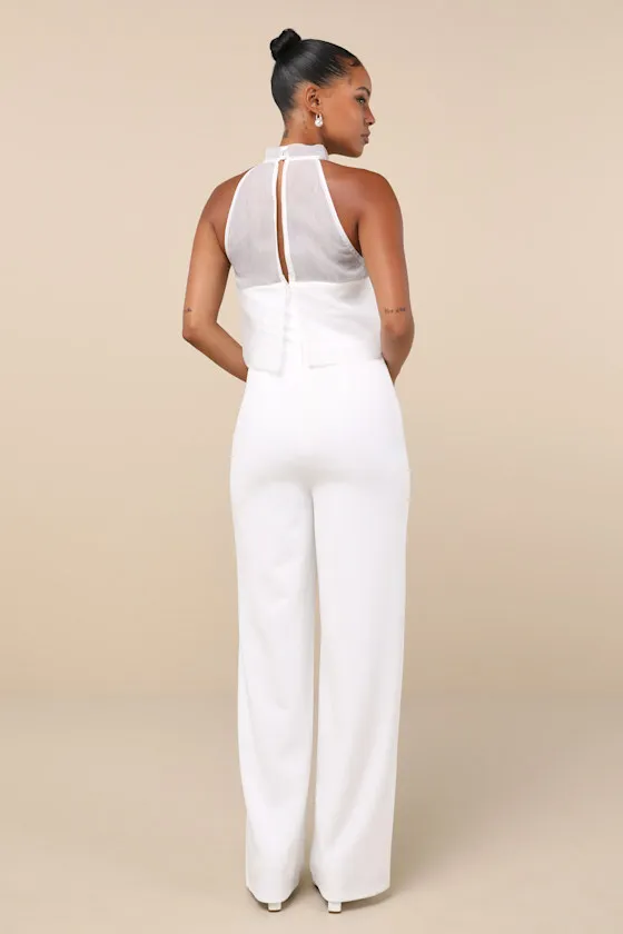 Formally Invited White Embroidered Organza Flounce Jumpsuit sold by Lulus product image thumbnail 2