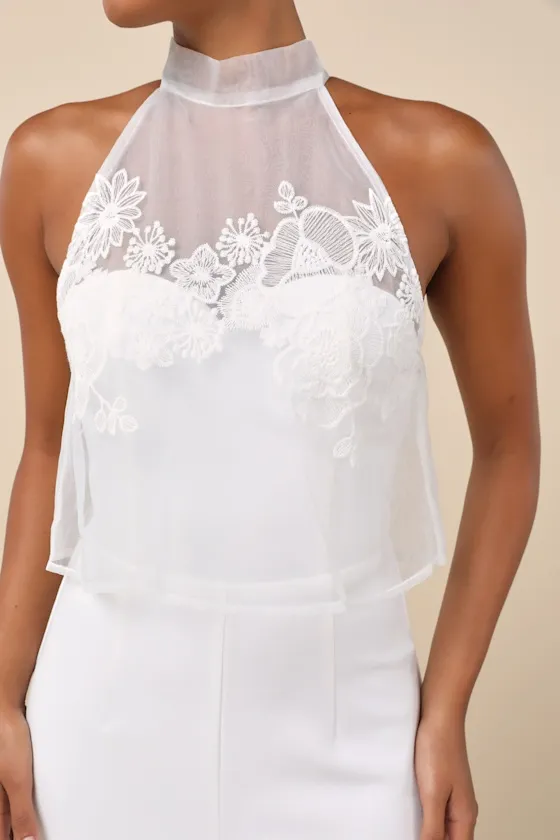 Formally Invited White Embroidered Organza Flounce Jumpsuit sold by Lulus product image thumbnail 3
