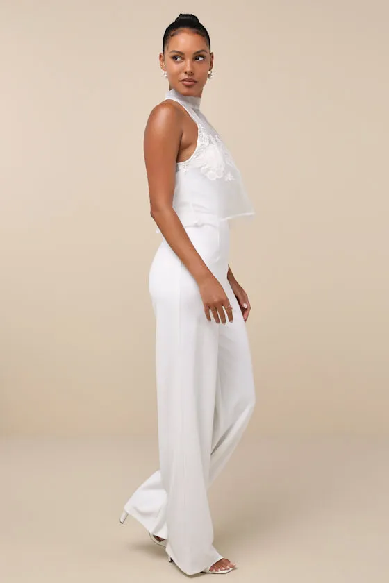 Formally Invited White Embroidered Organza Flounce Jumpsuit sold by Lulus product image thumbnail 4
