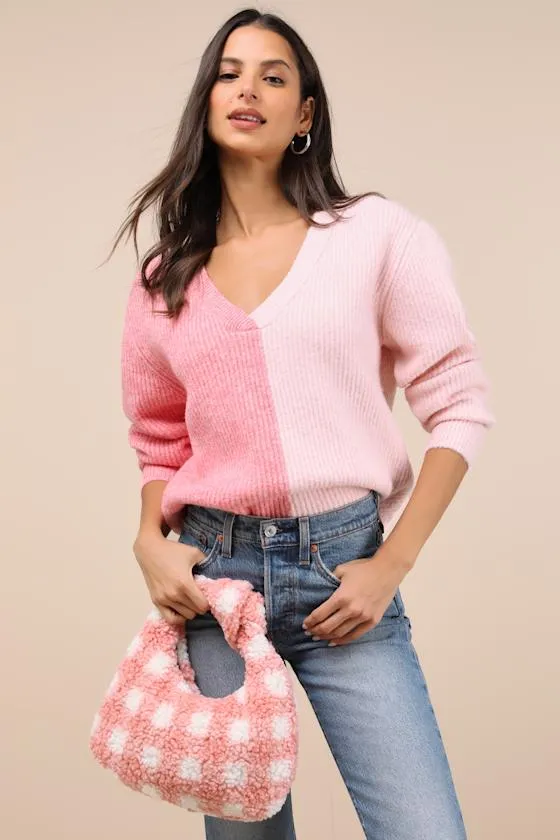 Melorna Pink Plaid Shearling Knotted Handbag sold by Lulus product image thumbnail 2