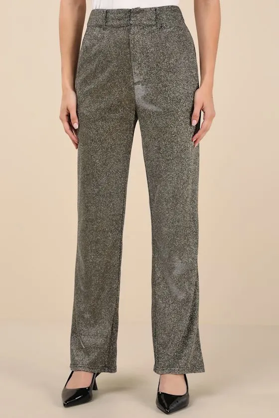 Shiniest Stance Gold Glitter High-Rise Wide-Leg Trousers sold by Lulus product image thumbnail 2
