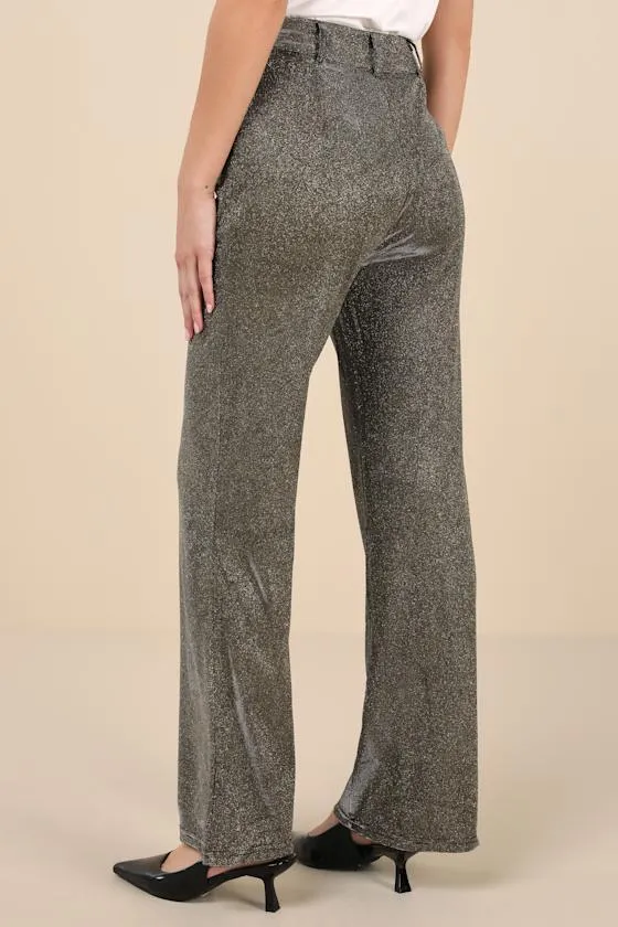 Shiniest Stance Gold Glitter High-Rise Wide-Leg Trousers sold by Lulus product image thumbnail 3
