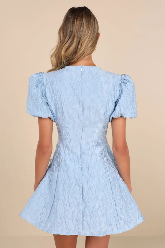 Blue Eyes Light Blue Jacquard Bow Mini Dress sold by Lulus product image thumbnail 2